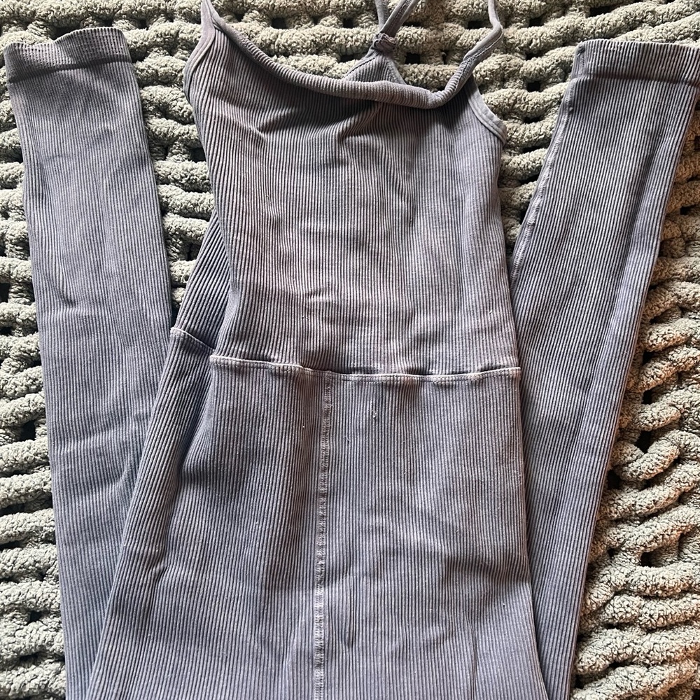 Free People Ribbed Gray Jumpsuit - Picture 3 of 4